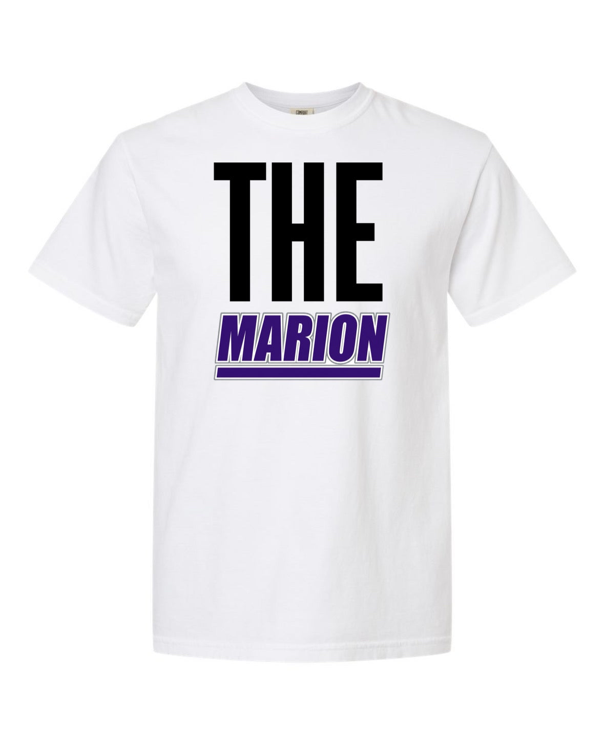 THE Marion County Tee - White with Black and Purple Print