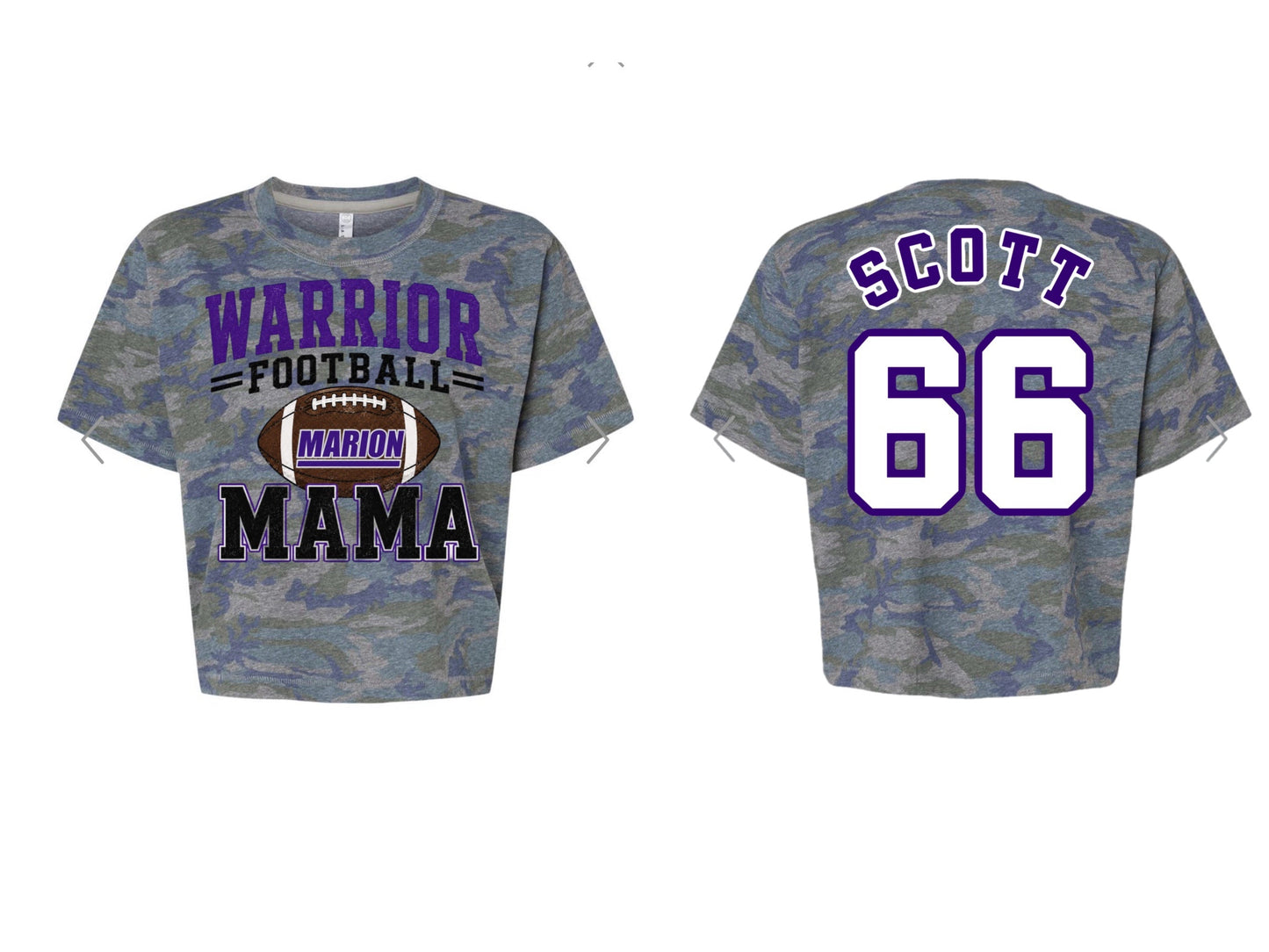 Marion Warrior Football Mama Camo Crop Tee
