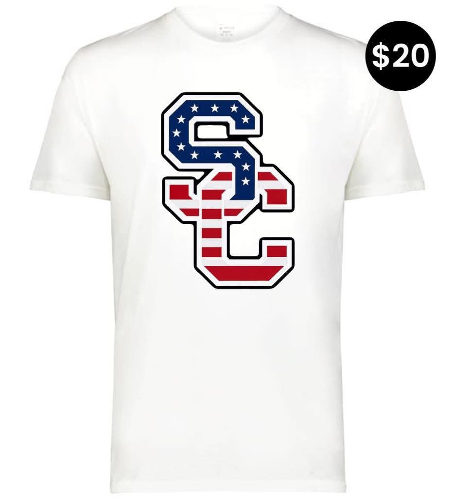 SC Americana T-Shirt - White tee with SC logo in stars and stripes red white and blue