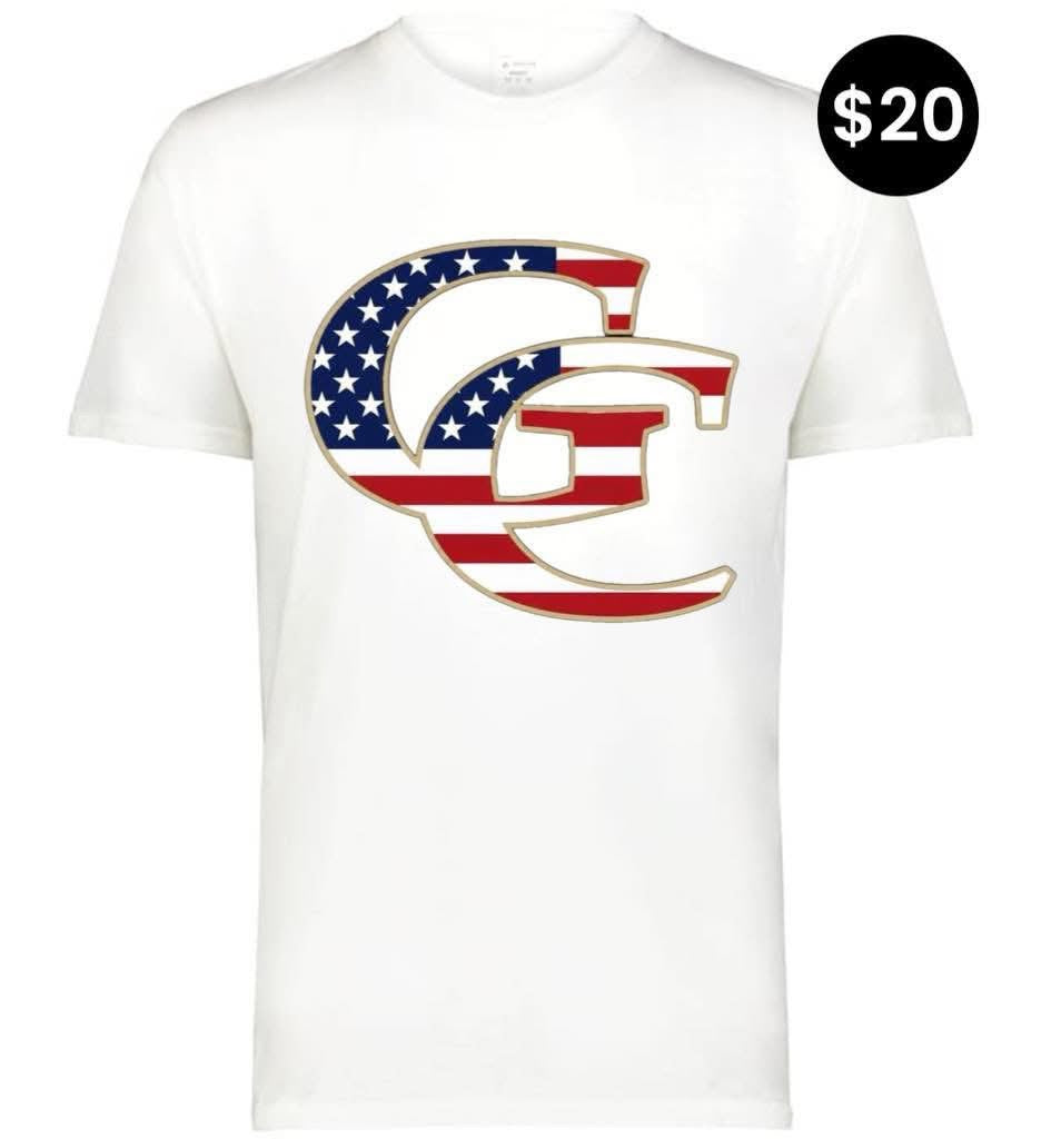 Grundy County Patriotic Tee with GC logo in American flag colors