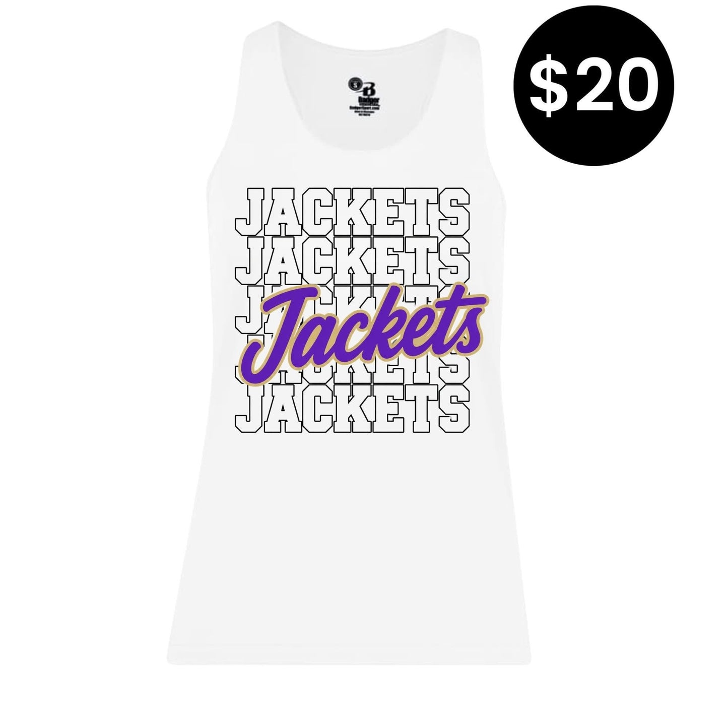 Grundy County Jackets Tank Top with stacked graphic and purple script