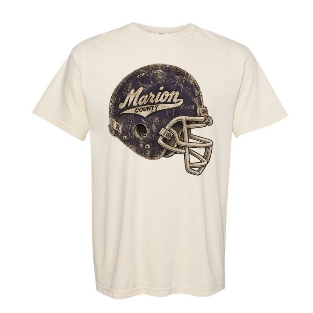 Cream Marion County vintage football helmet graphic tee