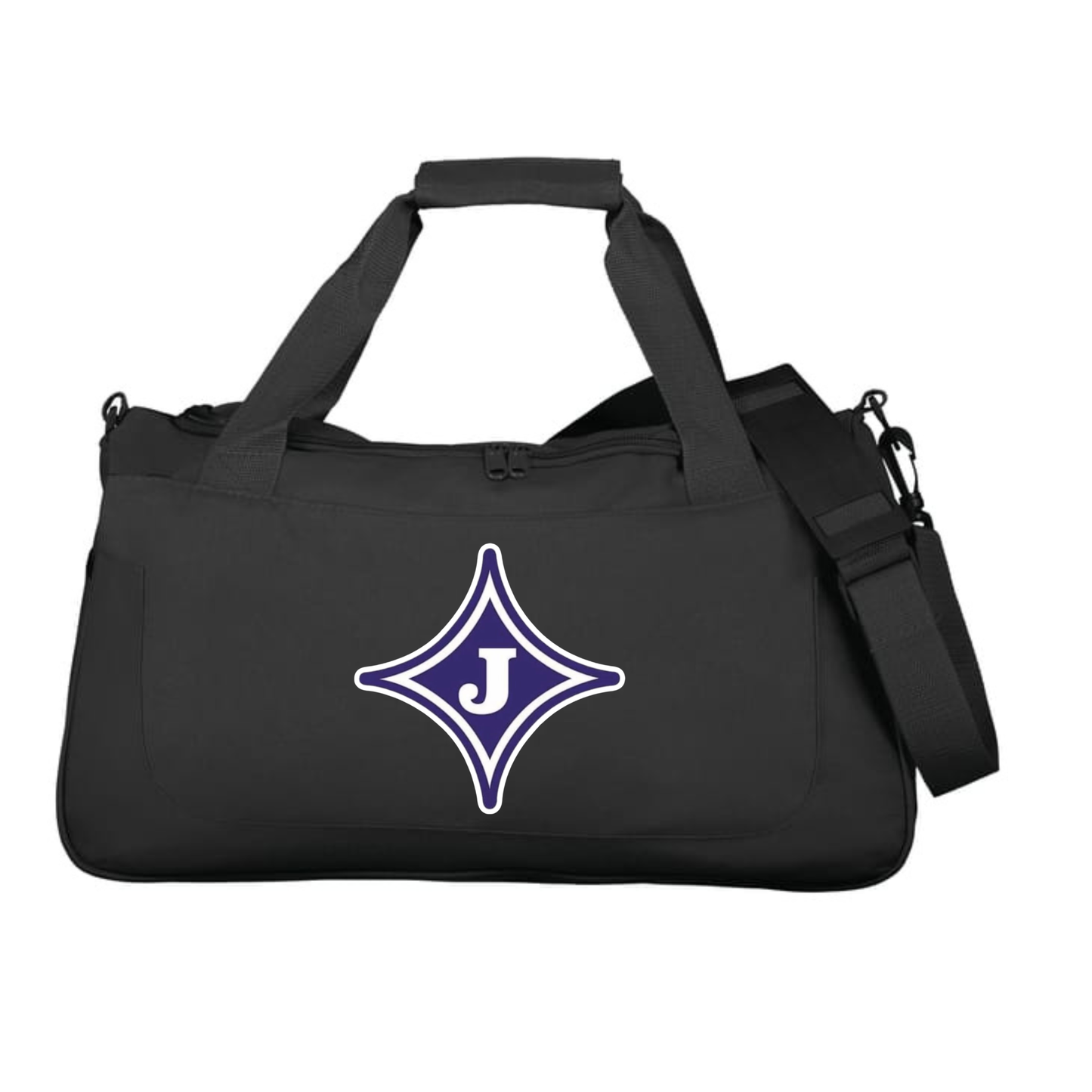 Jasper Middle J Diamond Duffel Bag - Black with purple J diamond logo
