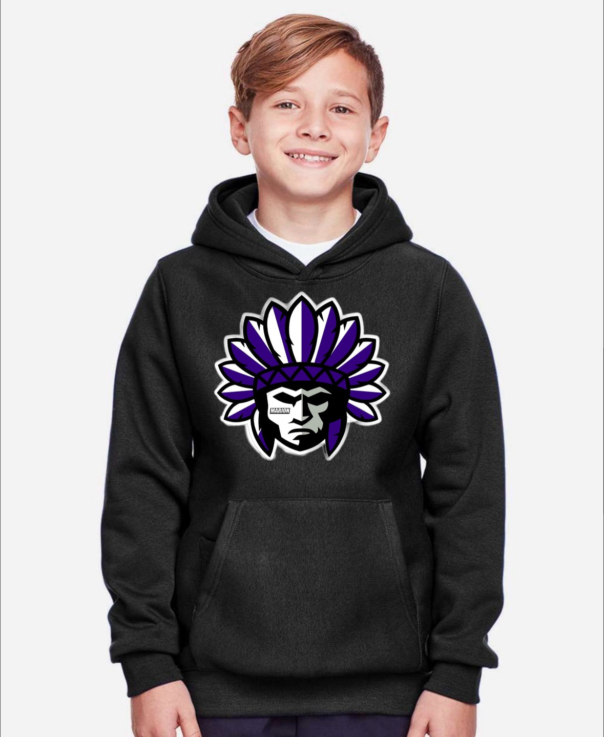Warrior Head Youth Hooded Sweatshirt - Black