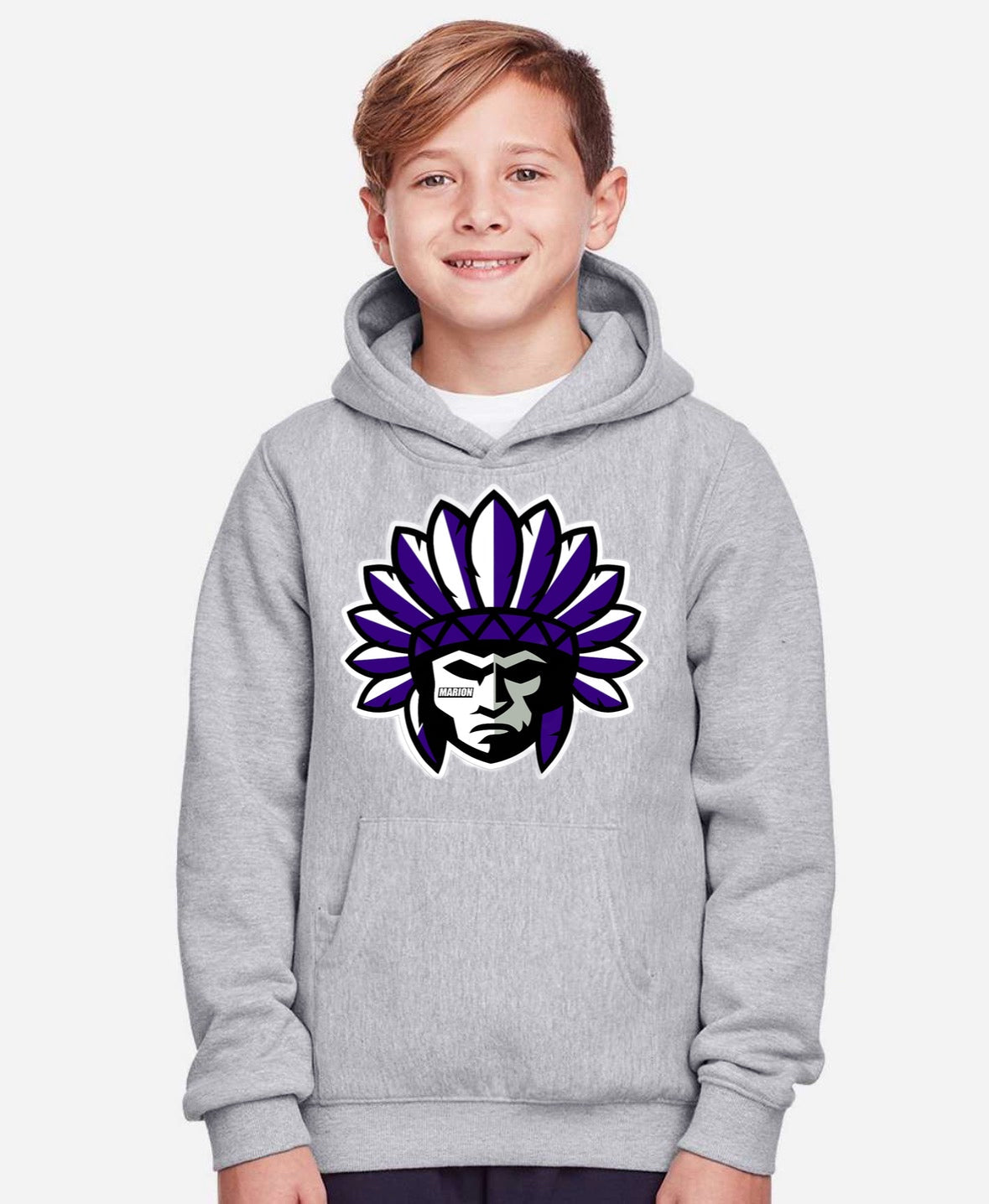 Warrior Head Youth Hooded Sweatshirt - Sport Grey