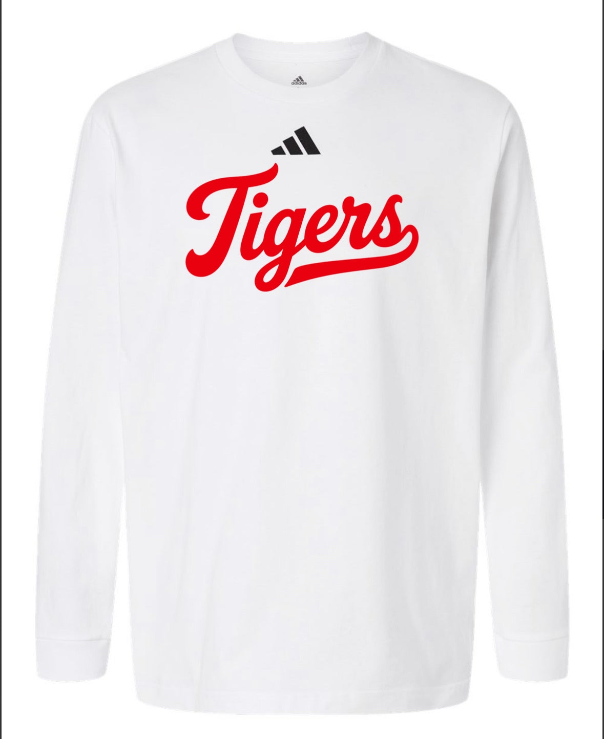 White Whitwell Adidas Fresh Long Sleeve Shirt with red Tigers graphic