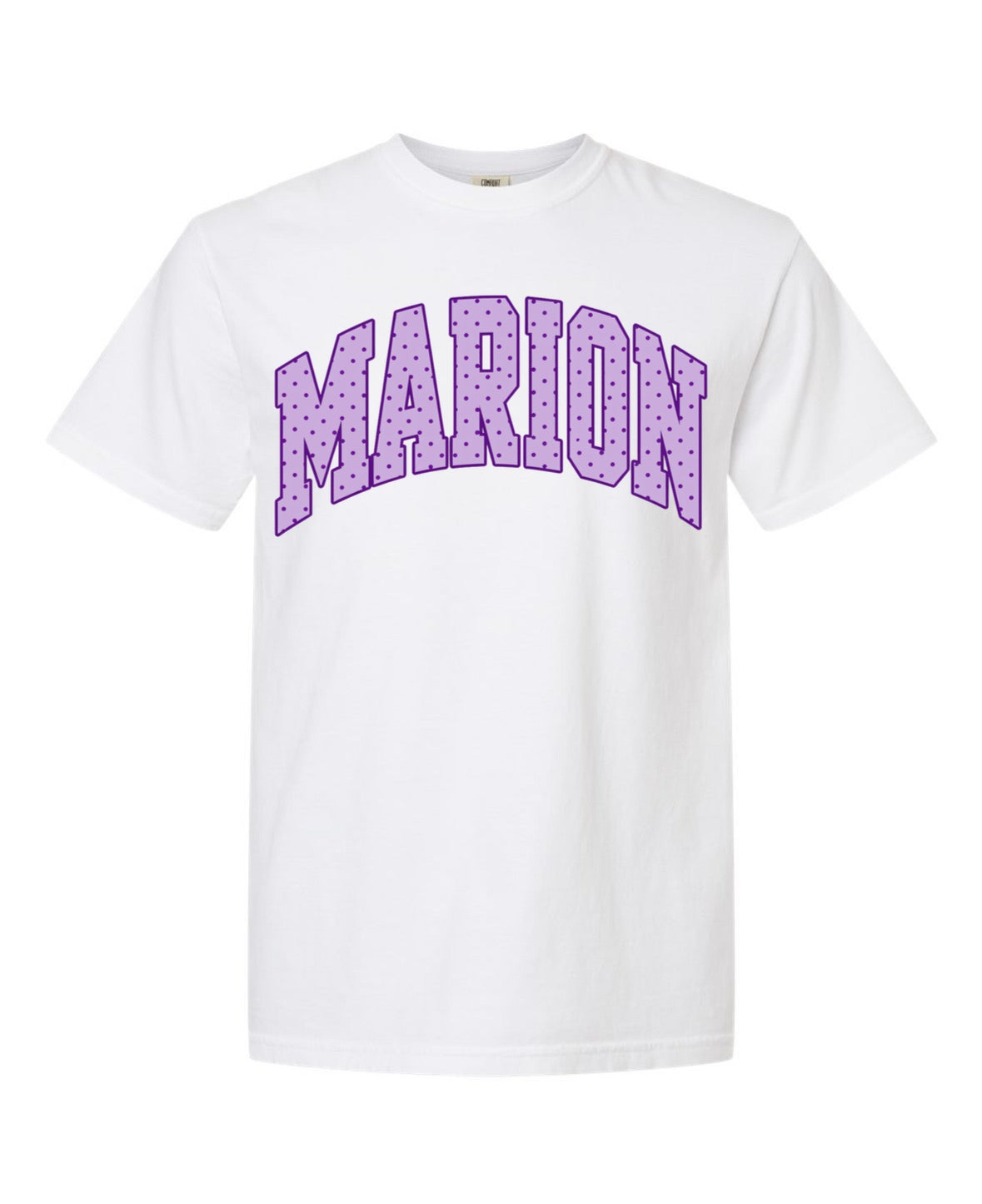 Comfort Colors Marion Arch Tee - White with Purple Print