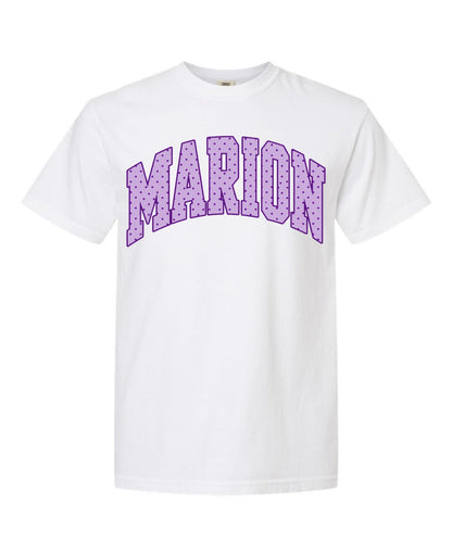 Comfort Colors Marion Arch Tee - White with Purple Print