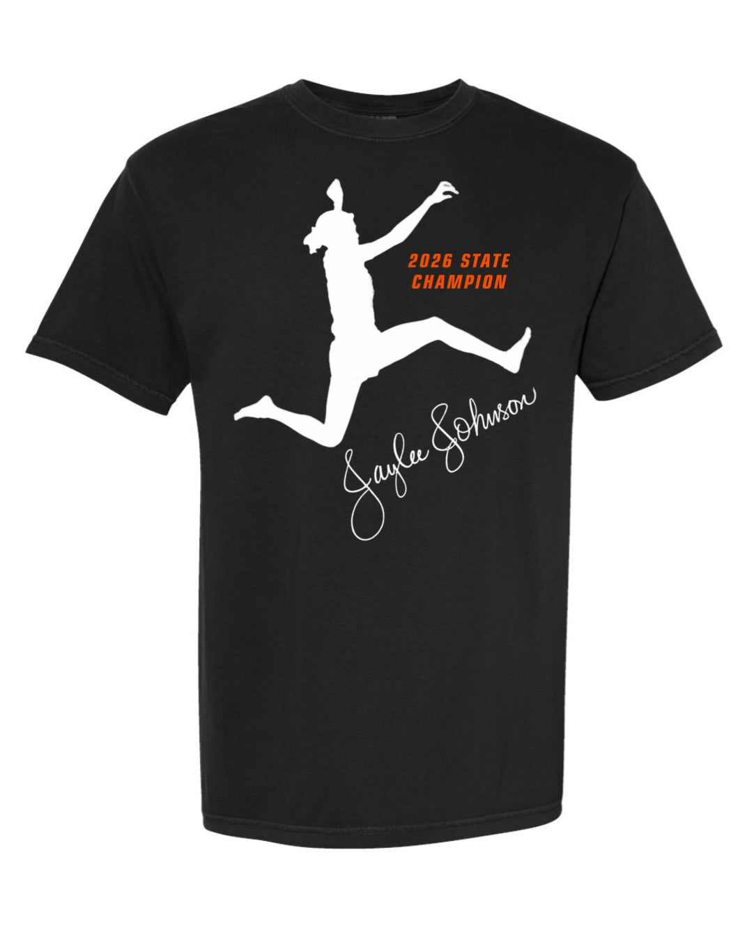 Black Jaylee Johnson Class 1A girls long jump state champion T-shirt with South Pittsburg Pirates graphics