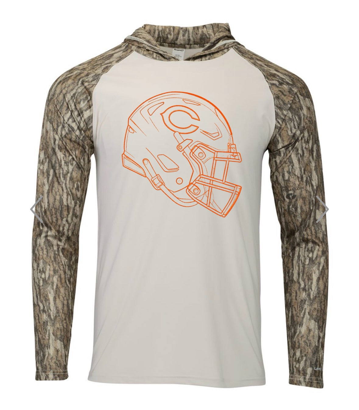 Clinton Dragons Football Helmet Camo Hooded Long Sleeve Tee