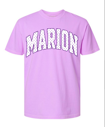 Comfort Colors Marion Arch Tee - Orchid with White/Purple Print