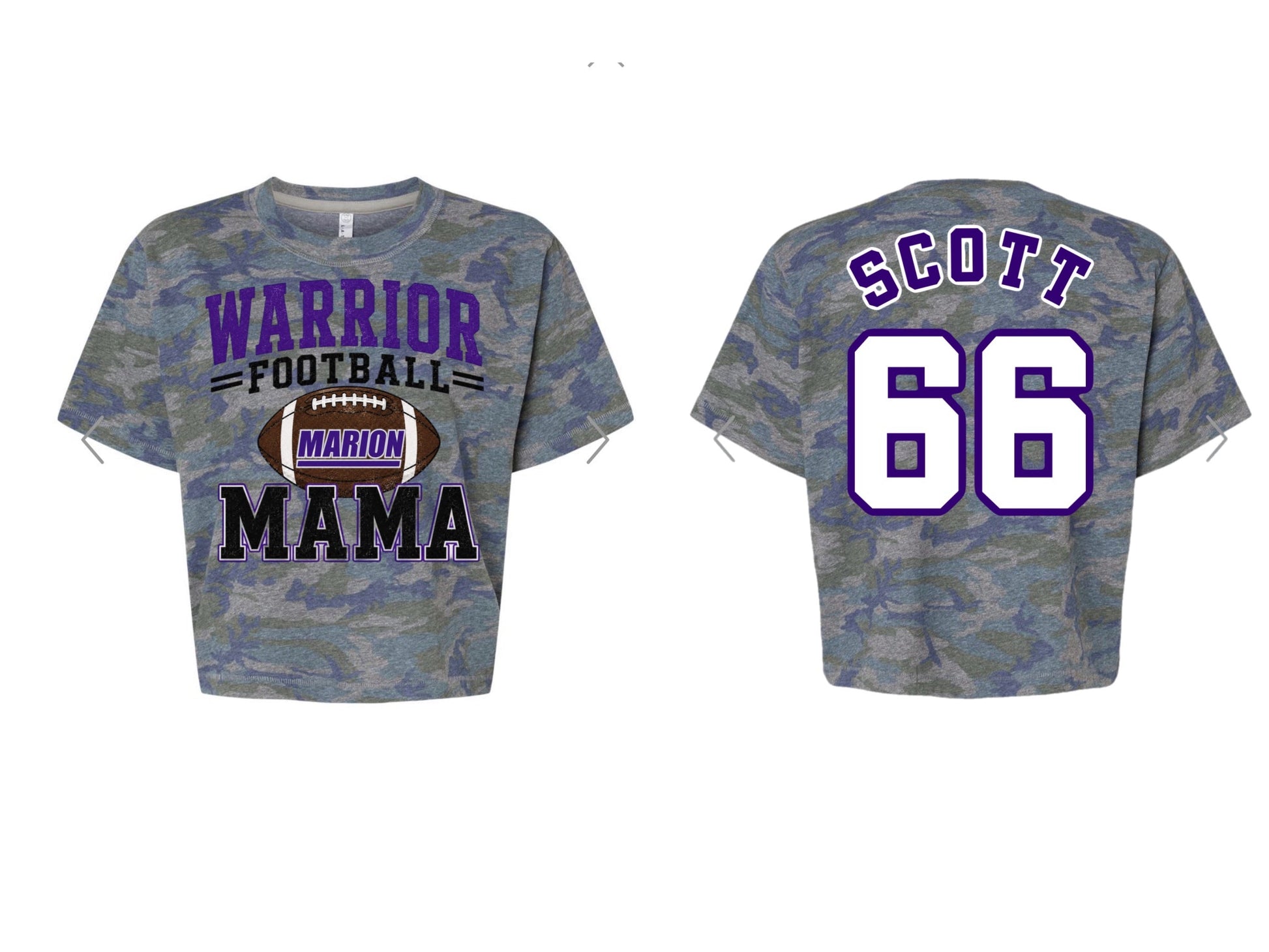 Marion Warrior Football Mama Camo Crop Tee