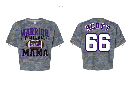 Marion Warrior Football Mama Camo Crop Tee