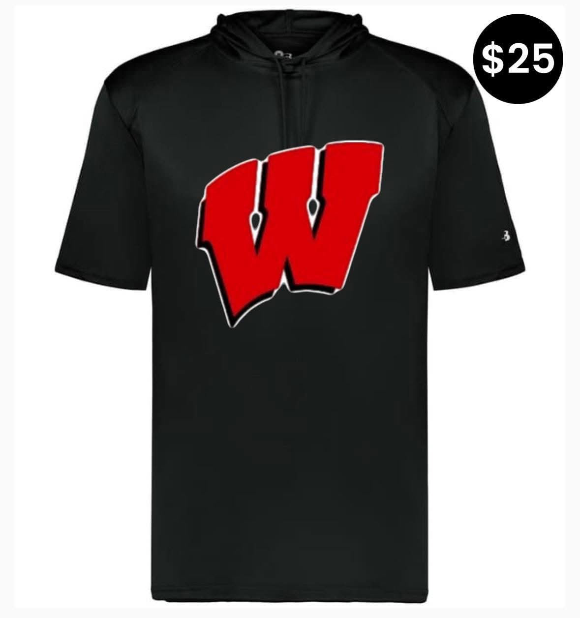 Script W Short Sleeve Hoodie - Black