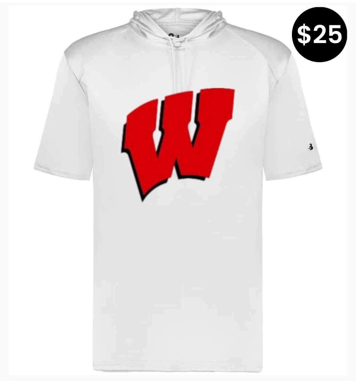 Script W Short Sleeve Hoodie - White