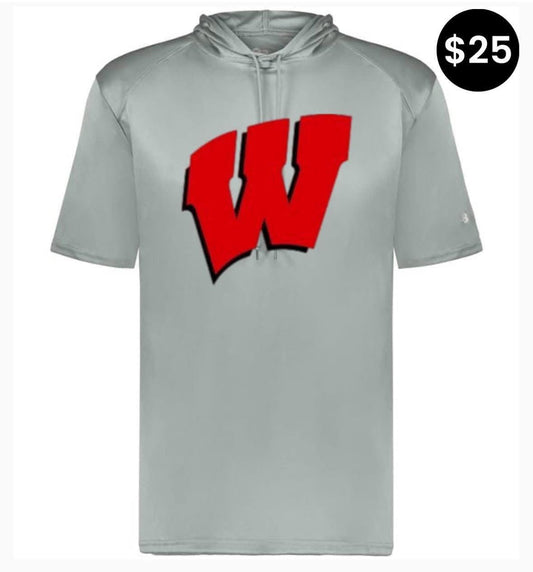 Script W Short Sleeve Hoodie - Silver