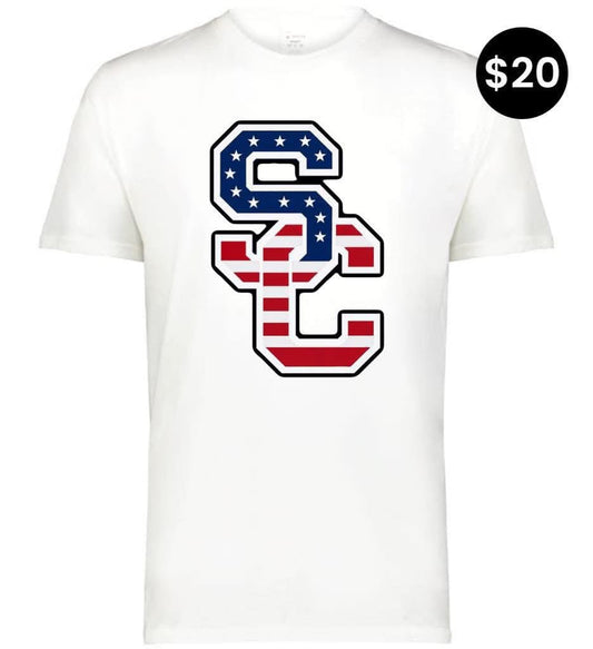 SC Americana T-Shirt - White tee with SC logo in stars and stripes red white and blue