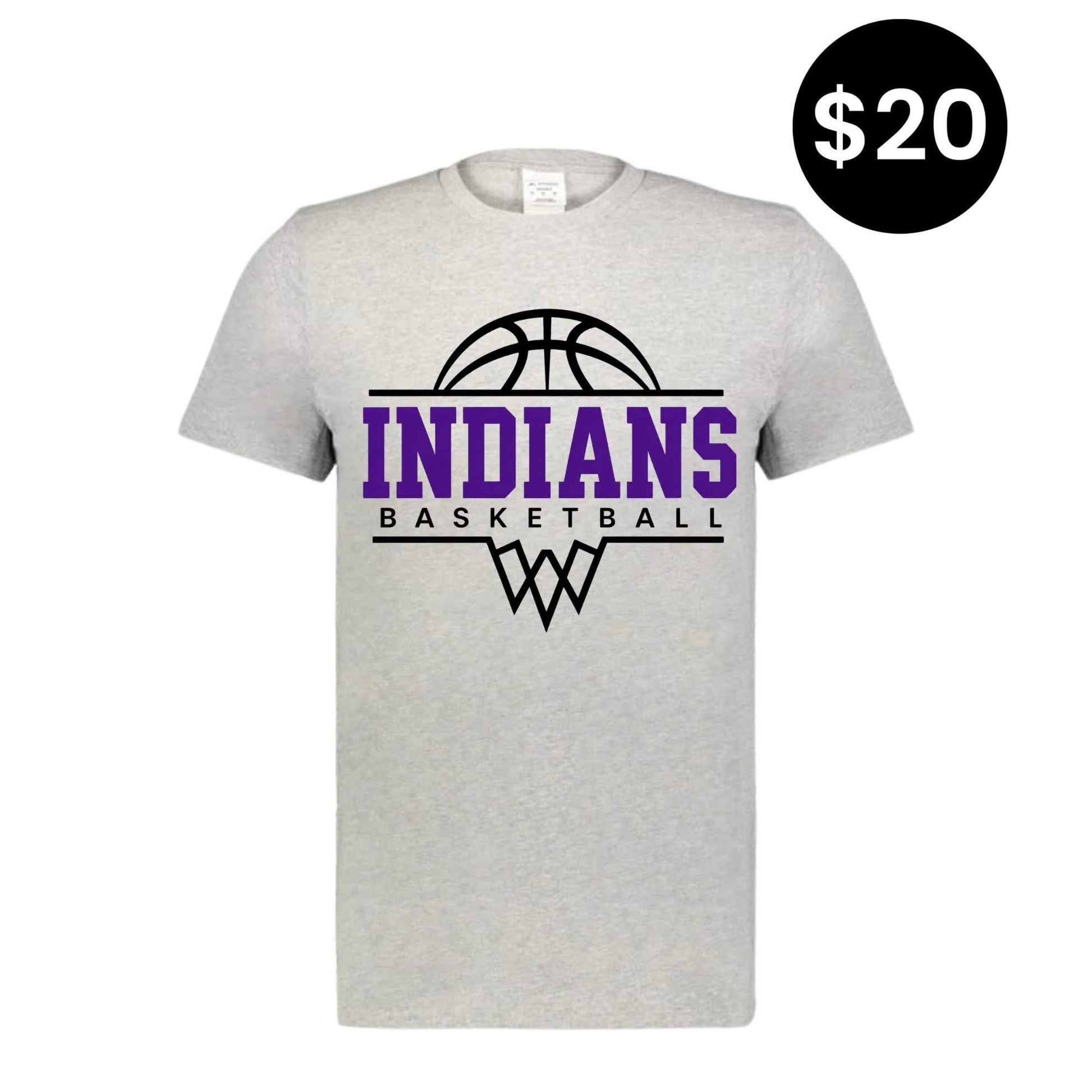 Indians Basketball T-Shirt - Heather gray with purple and black graphic