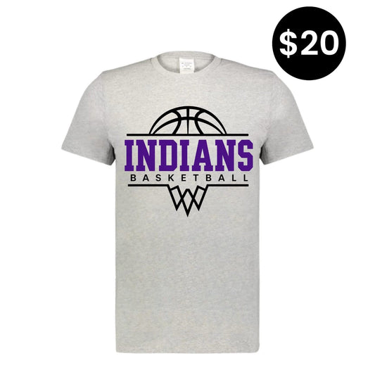 Indians Basketball T-Shirt - Heather gray with purple and black graphic