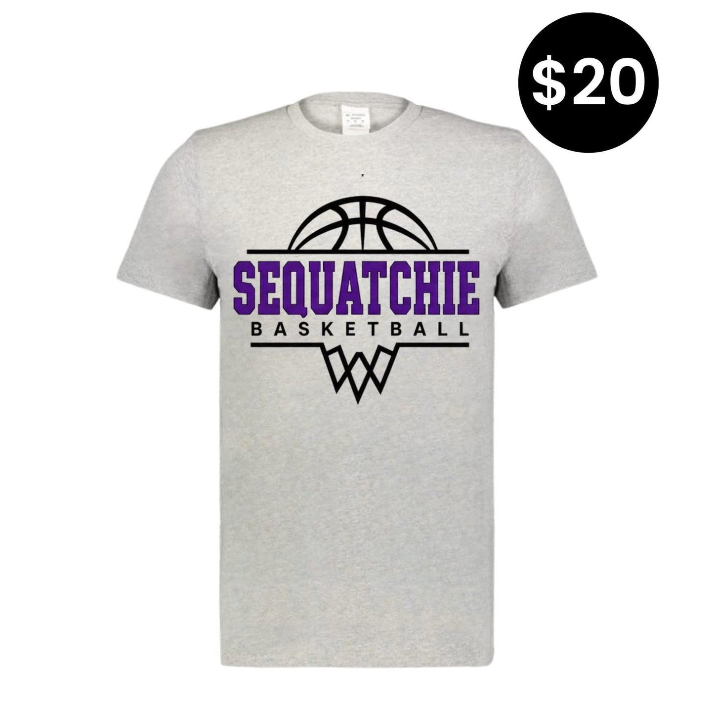 Sequatchie Basketball T-Shirt - Heather gray with purple and black graphic