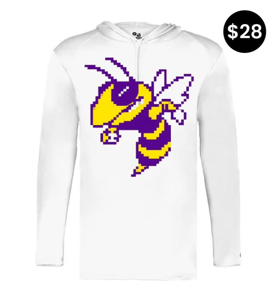 Grundy County 8-Bit Yellowjacket Hooded Long Sleeve in White
