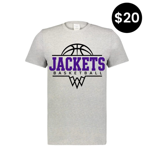 Jackets Basketball T-Shirt - Heather gray with purple and black Jackets Basketball graphic