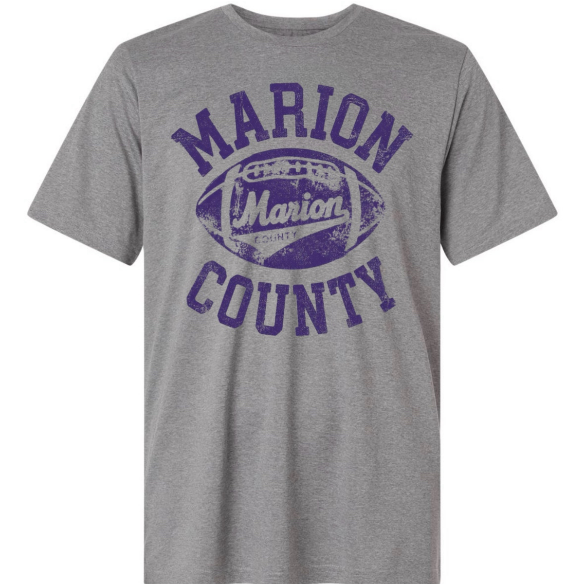Heather gray Marion County Vintage Football Tee with distressed purple graphic