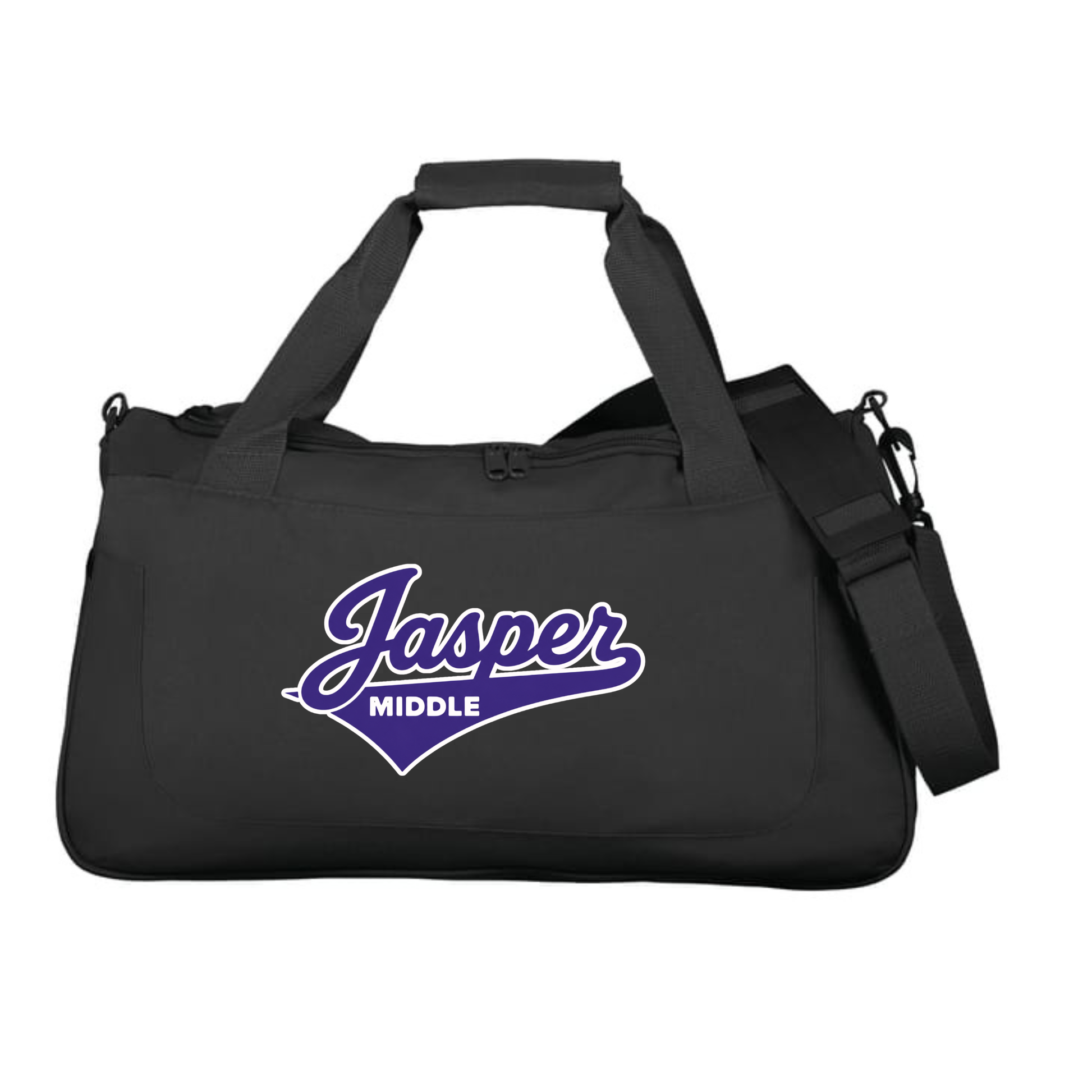 Jasper Middle Duffel Bag - Black with purple Jasper script logo